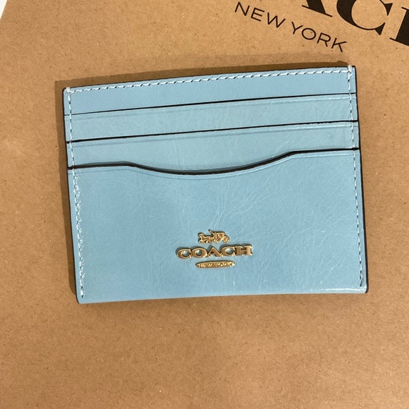 Coach Powder Blue Leather Card Case $78 retail - Picture 3 of 3